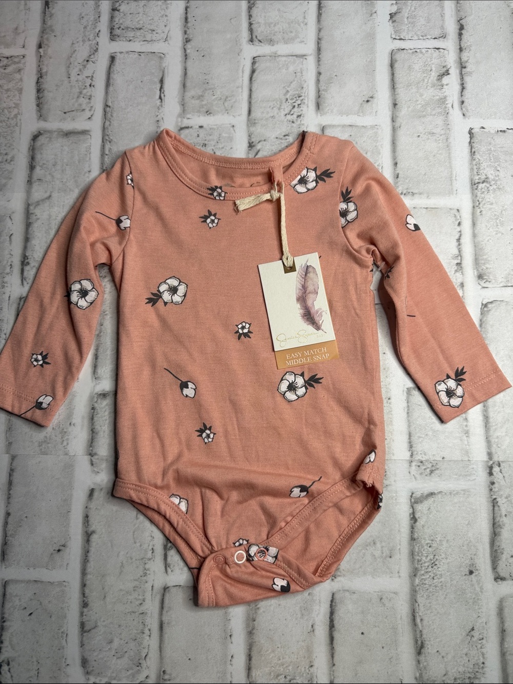 Jessica Simpson Peach Floral Long-Sleeve Baby One-Piece Bodysuit